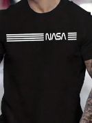 Erkek Kısa Kollu NASA Baskı Bisiklet Yaka T-shirt resmi